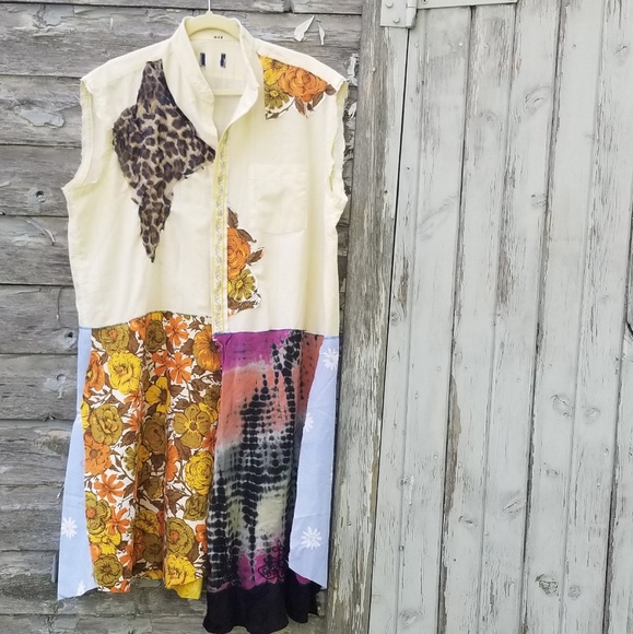 Vintage Floral Boho Shirt Dress Upcycled - Picture 1 of 6